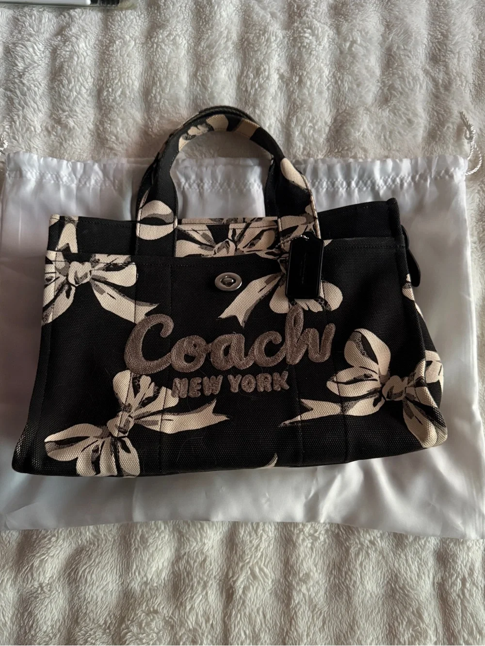 Coach Black & Cream Floral Logo Canvas Tote